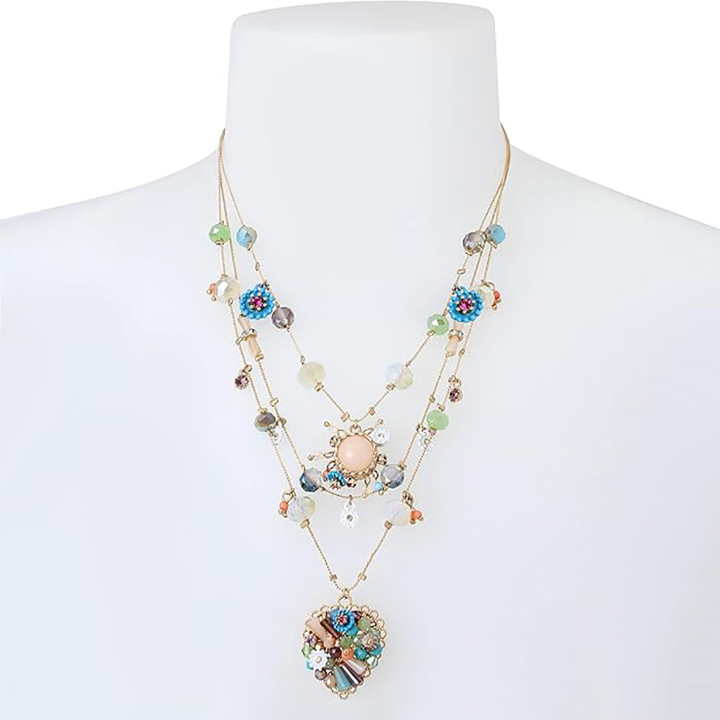 Boho Bloom Multi-Collana con ciondolo a cuore a strati