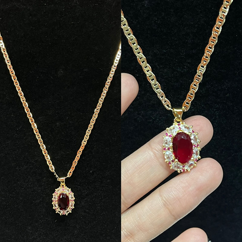 Collana di alone di Ruby Royal con diamante & Accenti di zaffiro rosa su una catena d'oro 14k