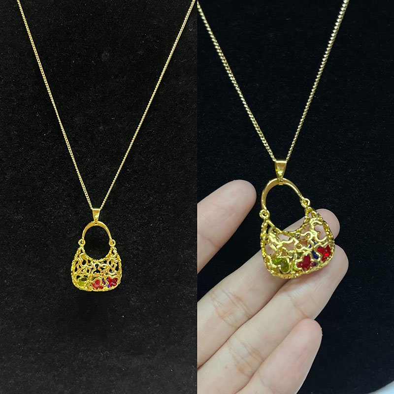 Collana a ciondolo per borse di lusso per donne - 18k oro-Rame placcato con intricato design in filigrana & Accenti smalti - Gioielli di moda eleganti per regali & Occasioni speciali