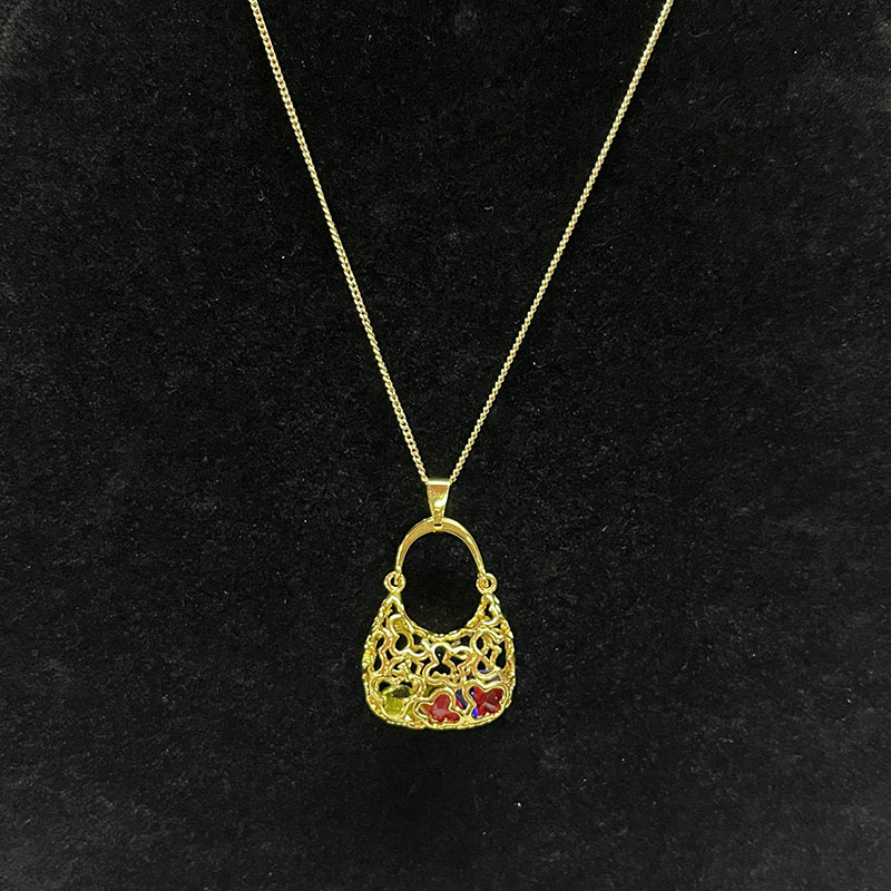 Collana a ciondolo per borse di lusso per donne - 18k oro-Rame placcato con intricato design in filigrana & Accenti smalti - Gioielli di moda eleganti per regali & Occasioni speciali