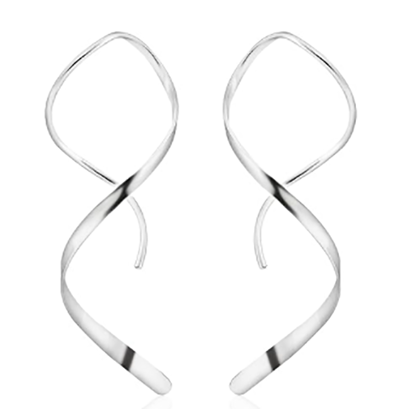 Orecchini fili a spirale in argento sterling fatti a mano 925 ipoallergenico intrecciato a goccia curva a goccia tira attraverso gli orecchini per le donne alla moda-Argento