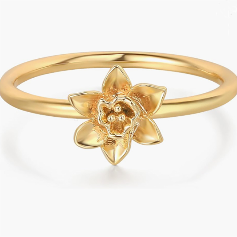 Squisito oro 18K-Anello floreale in argento sterling 925 placcato con un delicato design di fiori in fiore -natura elegante e leggera-Gioielli ispirati per le donne