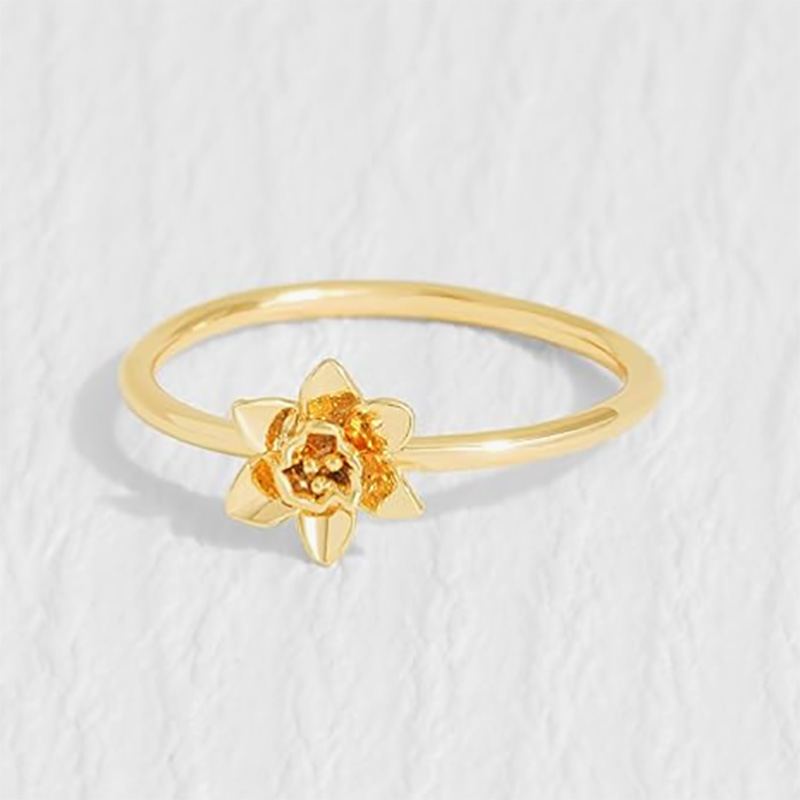 Squisito oro 18K-Anello floreale in argento sterling 925 placcato con un delicato design di fiori in fiore -natura elegante e leggera-Gioielli ispirati per le donne