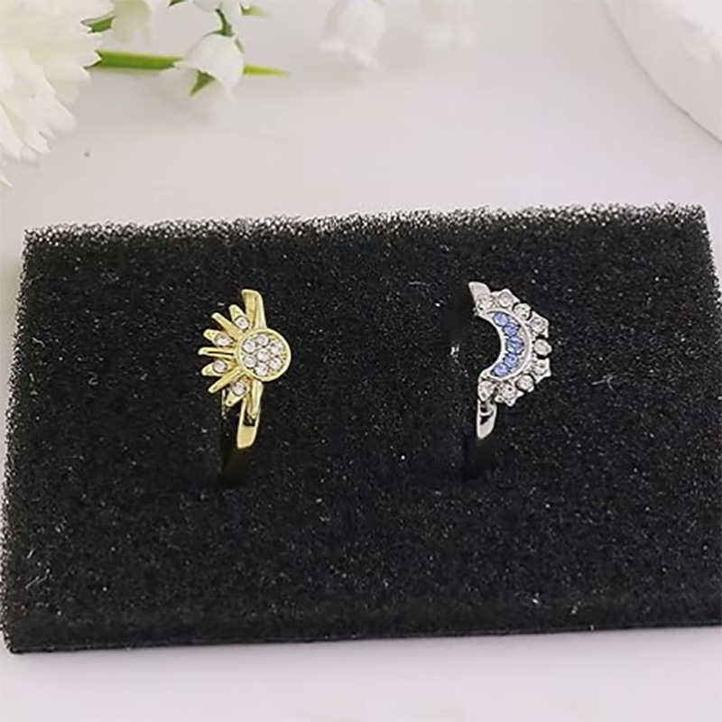 Anello regolabile del sole e della luna celeste - 18k oro & In lega di rame placcata in platino aperto-Anello a fascia con bianco & Zirconia cubica blu per amanti dell'astrologia e elegante usura della moda