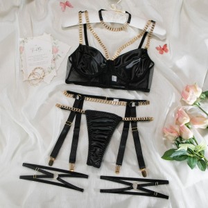 Caldo - Vendendo set di lingerie sexy estiva. Realizzato in raso con pesante - Elementi metallici, progettati per il club - Andando ragazze della moda, quattro - Piece set con catene di metallo sexy My96605 Prezzo:$119.99