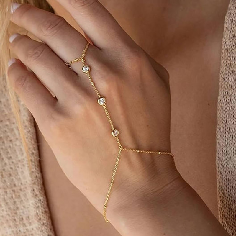 Oro elegante-Catena manuale placcata con chiare pietre di zirconia cubica per matrimoni, feste e occasioni speciali