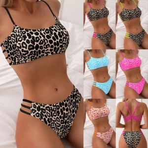 2025 Nuova croce sexy europea e americana - Leopardo di confine stampare due - pezzo di costume da bagno bikini per donne QT25002 Prezzo:$79,99