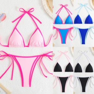 2025 Nuovo solido - Donne a colori\\sono sexy due - Piego Triangle Color - Blocco bikini. Stile europeo e americano con legami, adatto per la spiaggia e la primavera QT25003 Prezzo:$79,99