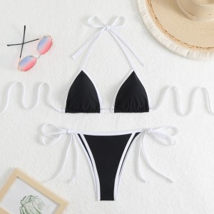 2025 Nuovo solido - Donne a colori\\sono sexy due - Piego Triangle Color - Blocco bikini. Stile europeo e americano con legami, adatto per la spiaggia e la primavera QT25003 Prezzo:$79,99