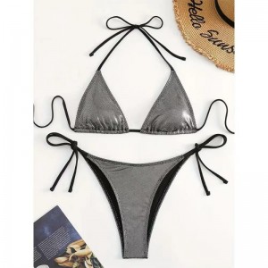 Nuovo 2025 europeo e americano-stile solido-Colore intrecciato sexy due-Commessivo anuoto per donne. Tre-Piece Beach Bikini in Metallic Color 8865 Prezzo:$79,99