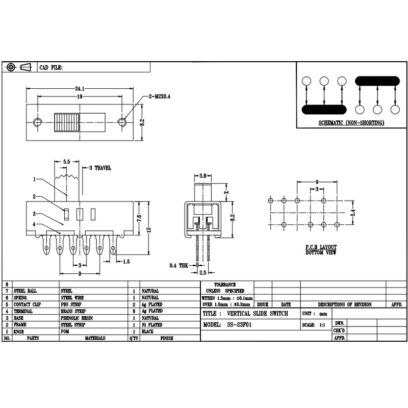 Attiva interruttore SS23F10 tre-Speed ​​Sliding Switch per la regolazione della temperatura del colore della luce LED e alta-Accelerare il motore dell'essiccatore