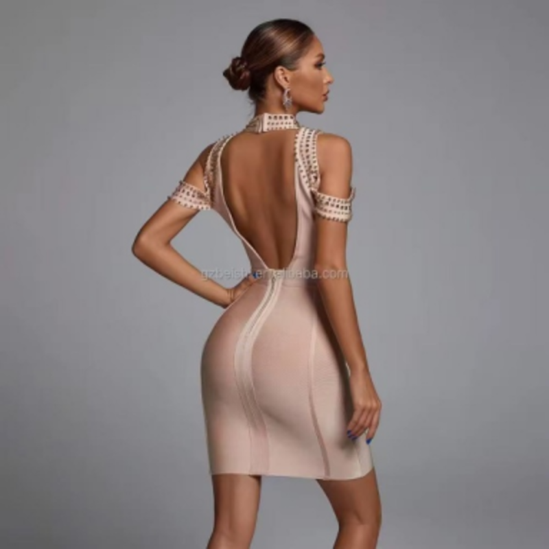 Stripe di spaghetti di bendaggio in maglia estiva, abiti da bodycon senza spalline per trapano